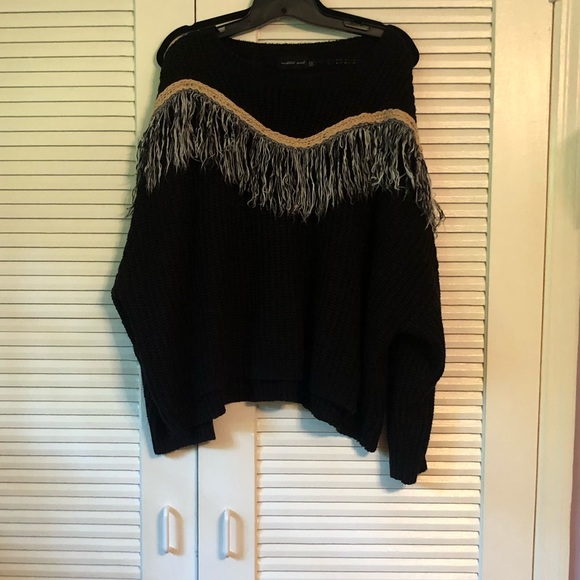 Mustard Seed Sweaters - Black sweater with fringe design Mustard Seed Sweaters - Black sweater with fringe design